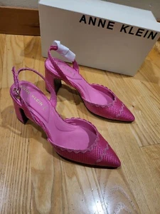 Anne Klein Women's Bonnie Pump Heeled Sandals, Pink Raffia, Size 6.5 M - Picture 1 of 10
