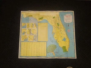 Florida Official State Road Map 1944 Beautiful Colorful Pre Disney 2 Sided - Picture 1 of 20