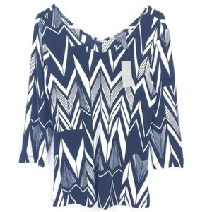 NWT Chico's Travelers Printed Acetate 3/4 Sleeve Top Black Antique White Size 0 - Picture 1 of 12