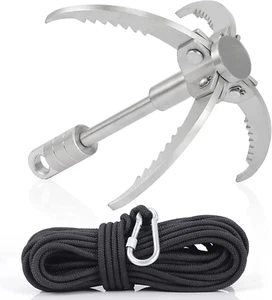 Large Grappling Hook with 65ft Rope, 4-Claw Folding Stainless Steel Grapple Hook - Picture 1 of 5