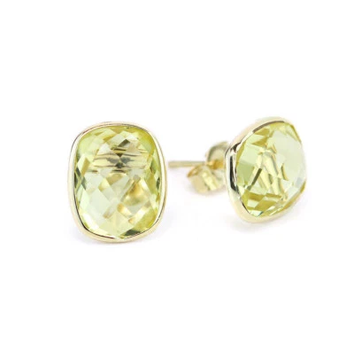 14K Yellow Gold Studs With Cushion Cut Lemon Quartz Gemstones - Image 1 of 3