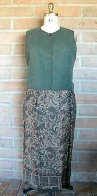 Pendleton 2-Piece Outfit Olive Green Paisley Vest & Skirt Womens 14 Silk / Rayon - Image 1 of 4