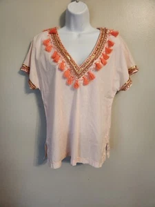 J Crew Beaded Tassels Trim Off White Top Boho Hippie 4 - Picture 1 of 6