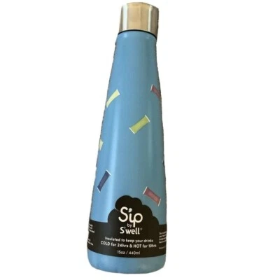 Botella de agua Sip by Swell 15 oz azul acero inoxidable aislado confeti caramelo Foto 1 de 4
