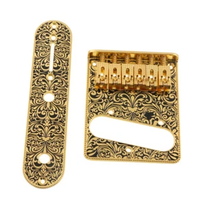Gold Carving Saddle Bridge and Control Plate For Telecaster Tele 6 String Guitar - Picture 1 of 11