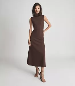 REISS "Alyssa" bow back jersey long dress in chocolate size UK14/US10 BNWT - Picture 1 of 16