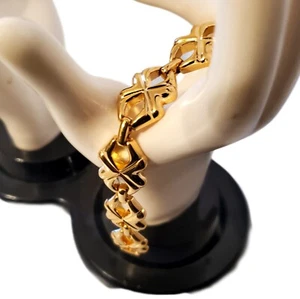 7.5" PVD Gold Tone Bow Style Linked Bracelet with Fold over Link Clasp - Picture 1 of 19