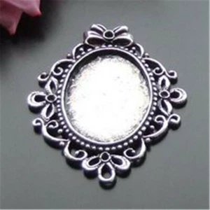 4pcs/lot Vintage Silver Alloy Cameo Tray Base 33x24mm Pendant Charms Accessories - Picture 1 of 4