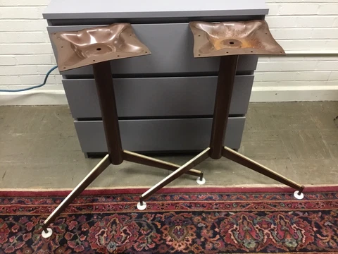 VINTAGE MID CENTURY MODERN METAL BROWN TABLE LEGS WITH BRASS TRIM Cover