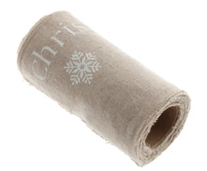 12cm Christmas Reindeer & Snowflake Print linen mix Trim Roll 2m white - Picture 1 of 1