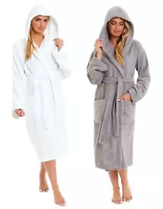 Ladies Bamboo Hooded Dressing Gown Towelling Robes Super Soft Bath Robe - Picture 1 of 15