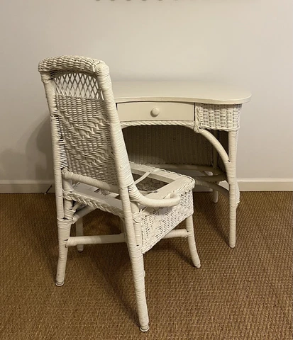 Antique Wicker Vanity Dressing Table  with Original  Chair Desk Set Cover