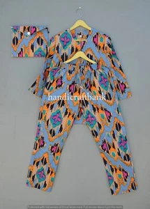 Conjunto de pijama de manga larga de algodón con estampado Ikat traje de noche vestido conjunto de pijama boho pijamas - Imagen 1 de 6