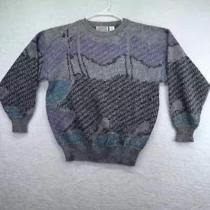Method Sweater Adult Large Gray Black Vintage 80s Acrylic Knit Abstract Mens - Picture 1 of 9