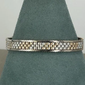 gold plated bracelet two tone brick link style chain herringbone trim 18.5cm - Picture 1 of 11