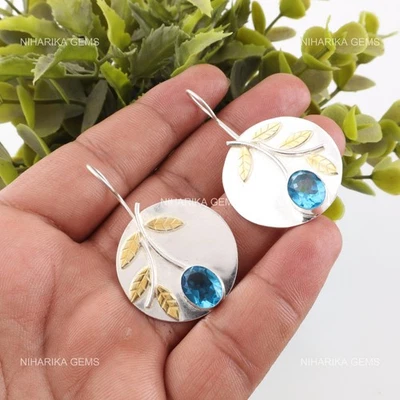 Argento Sterling Ovale Svizzero Blu Topazio Gemma Pendenti Nuovo Orecchini Gioie - Immagine 1 di 4