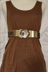 Vintage Gold Tone Scaled Shell Petal Stretch Belt Sz L Boho Party Casual Cute - Picture 1 of 7