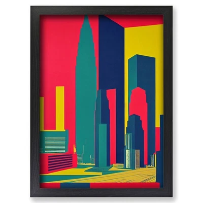 Framed Neon Architecture Skyscraper Abstract Wall Art Canvas Print Picture - Image 1 of 4
