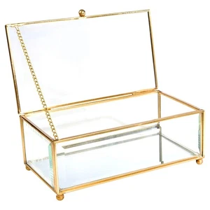 Vintage Gold Glas Andenken Box Schmuck Halter Schreibtisch Organizer, Dekorativ... - Bild 1 von 7