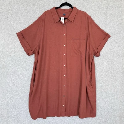 Old Navy Shirt Dress 3X Orange Linen Blend Button Up Beachy Boho Lagenlook NWT - Image 1 of 4