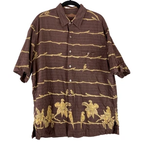Tori Richard Shirt Men’s XL Button Silk Linen Blend Brown Aloha Beach Bird Surf - Picture 1 of 8