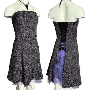 Tripp Gothic Ball Abschlussball Goth Korsett Brokat Violett Trägerlos Tüll Kleid BC3656 - Bild 1 von 9
