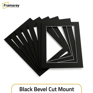 Black Bevel Cut Photo Mount Frame White Core Picture Mat Custom Sizes - Picture 1 of 6