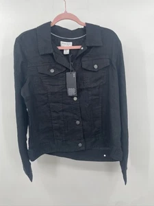 Jones & Co Women's Black Linen Jacket Large Buttons and Pockets. 100% Linen. - Picture 1 of 5