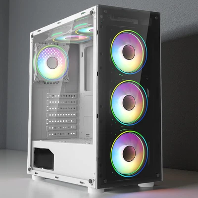 Gaming PC Case 6 x ARGB LED Fans ATX Mid Tower Full Tempered Glass Panels NEW UK - Image 1 of 4
