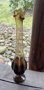 VINTAGE VIKING EPIC SWUNG VASE ROOTBEER AMBER BROWN 6 PETAL  15” - Picture 1 of 7