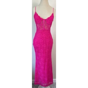 Aqua Lace Corset Slip Dress Pink Midi Dress Women's Size S - Picture 1 of 5