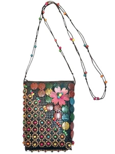 KALEIDOSKOP Boho Kokosnuss Muschel Umhängetasche Tasche Handarbeit Insel Perlen - Bild 1 von 14