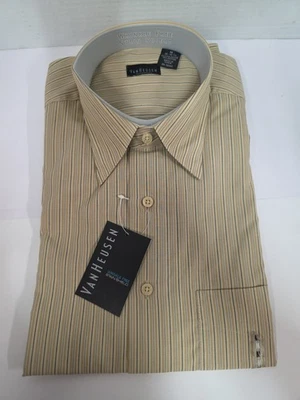 Van Heusen Wrinkle Free Stain Shield Button Down Dress Shirt Tan Stripe Size XL - Image 1 of 4