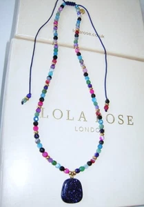LOLA ROSE BLUE SANDSTONE PENDANT + PERSIAN AGATE ADJUSTABLE 16"-26" NECKLACE QVC - Picture 1 of 2