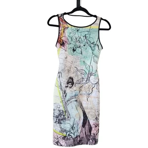 Clover Canyon Neoprene Dress Art Floral Print Sleeveless Bodycon Women's S - Picture 1 of 8