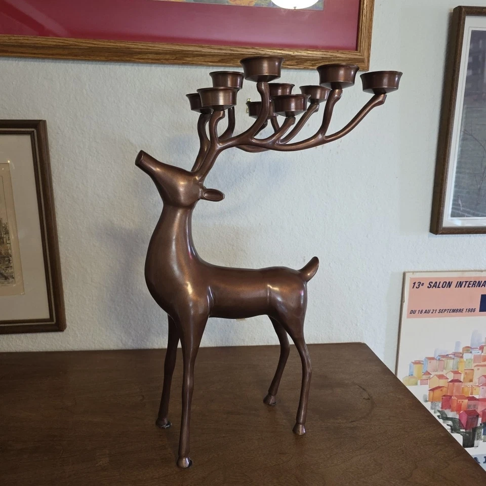 Copper Reindeer Candelabra Candle Holder Holiday Christmas 19.5" Made In India - Image 1 of 4