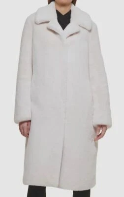 Abrigo largo Donna Karan para mujer blanco forrado con cuello de muesca piel sintética talla L Foto 1 de 2