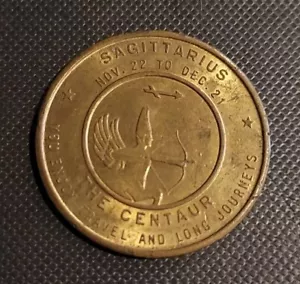 1936 Zolar Sagittarius Centaur Brass Astrology Zodiac Lucky Buddha Coin Token - Picture 1 of 4