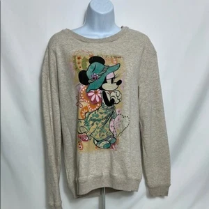 Disney Cream Crew Neck Sweater with Vintage Mickey Design Woman’s Size Large - Picture 1 of 6