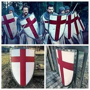 Medieval Knight Templar Heater Shield Red Cross Battle Armor Crusader Warrior - Picture 1 of 3