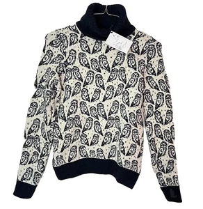Suéter Pulltonic Para Mujer M Corderos Lana Cachemira Cuello Alto Pullover Todo Búho - Imagen 1 de 9