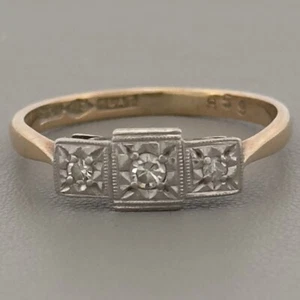 950 Platinum & 9ct Yellow Gold Diamond Ring, UK Size M, 1.6g - Picture 1 of 6