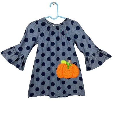 The Bailey Boys Sz 5 Blue Polka Dot Smocked Embroidered Fall Bell Sleeves Dress - Image 1 of 4