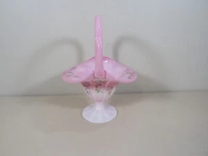 Fenton 10" high Rosalene Basket with Hand Painted Flowers - Picture 1 of 11