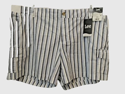 PANTALONES CORTOS CARGO LEE REGULAR FIT TIRO MEDIO BLANCO/AZUL RAYAS Talla 22 M Foto 1 de 4