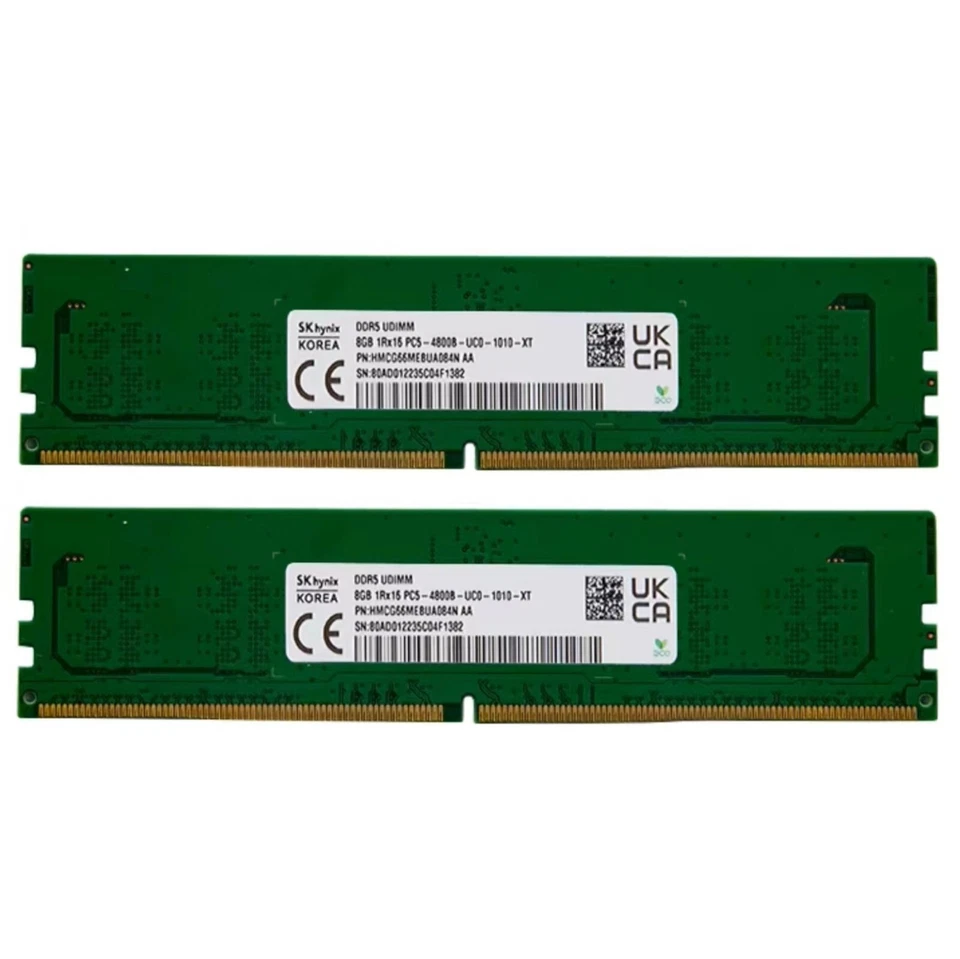 Hynix DDR5 16GB (2X8GB) 4800MHz PC5-38400 288-Pin 1RX16 UDIMM Desktop Memory Ram - Image 1 of 4