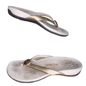Vionic Felipa Thong Sandals Size 7 Gold Beaded Medallion Comfort Flip Flops - Picture 1 of 8