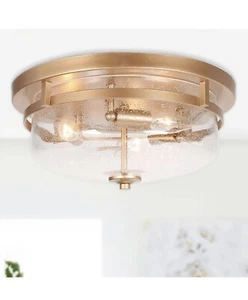LNC Brass Gold Drum Flush Mount Light Modern Circle 3-Light Ceiling Lighting - Picture 1 of 9