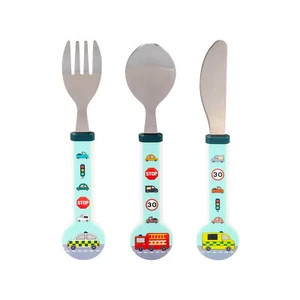 Vehicles Children's Kids 3pcs Stainless Steel Cutlery - Knife Fork Spoon Set - Picture 1 of 8