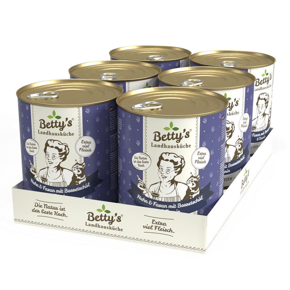 Betty`s Landhausküche Katze Huhn & Fasan mit Borretschöl 6 x 800g (6,60€/1kg) - Bild 1 von 1